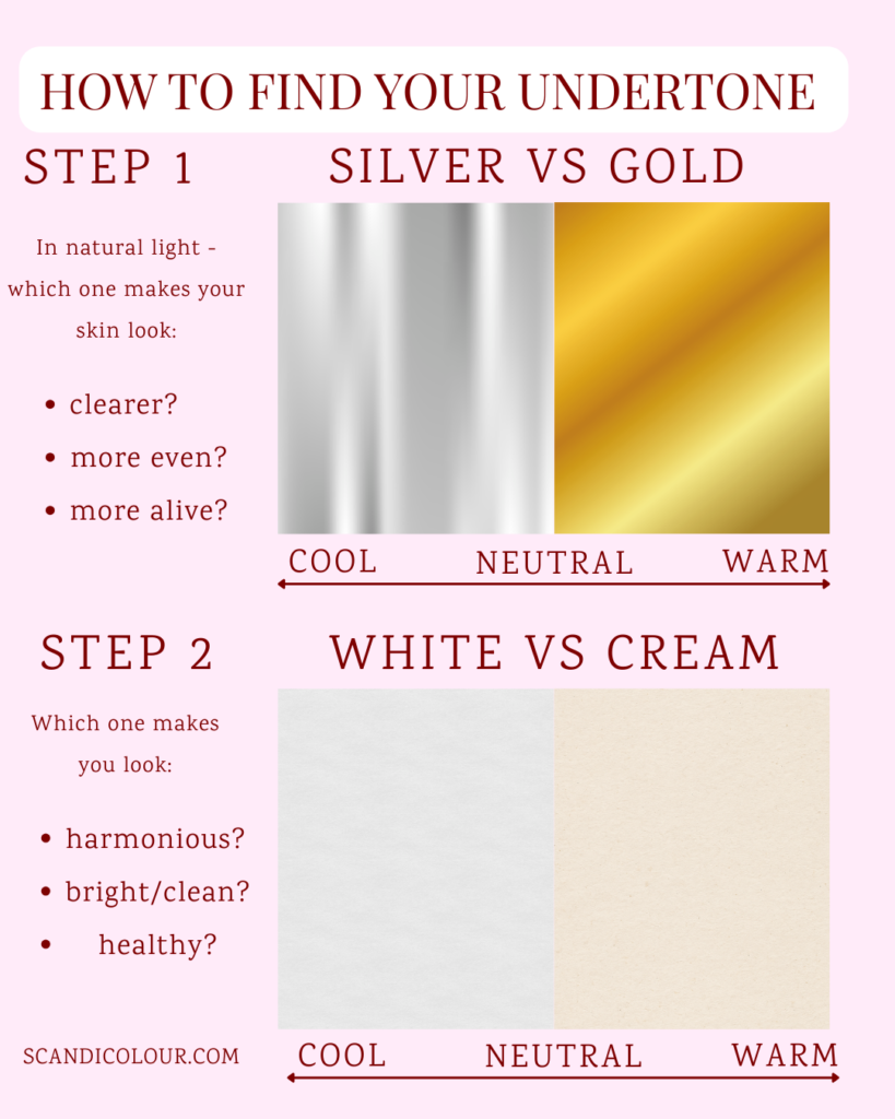 Undertone test. Find your undertone in 30 seconds by comparing gold vs silver and white vs cream